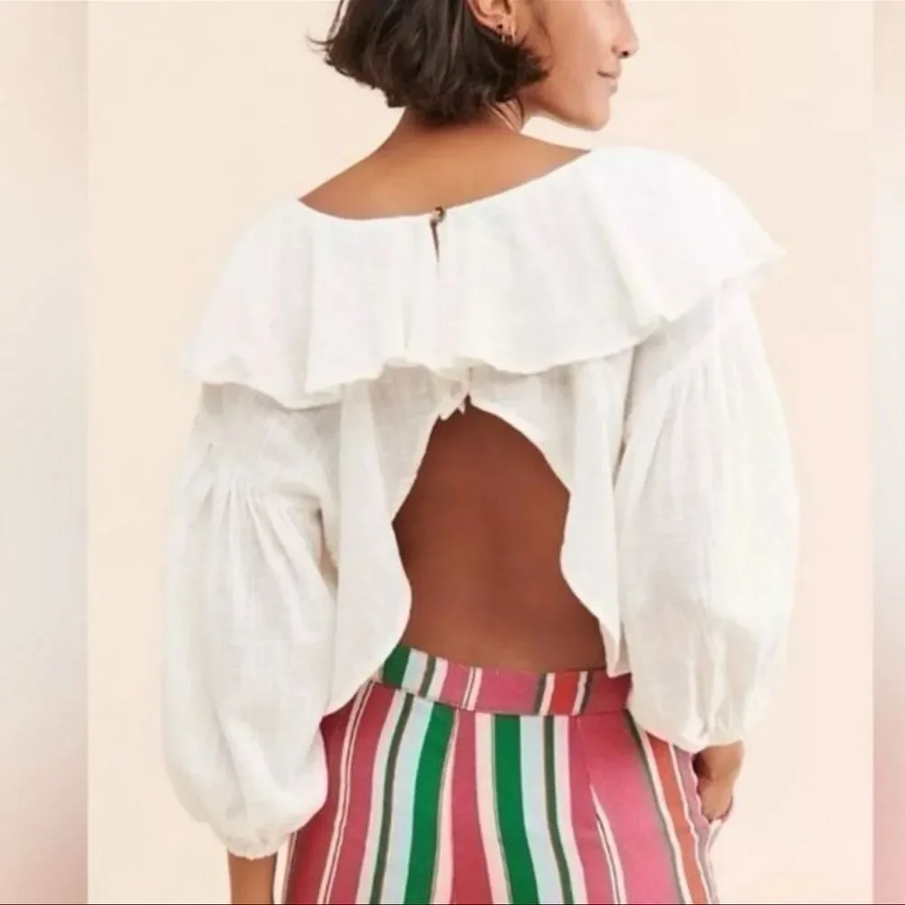 Free people Off-White Ruffle Cotton Top(Size Small)